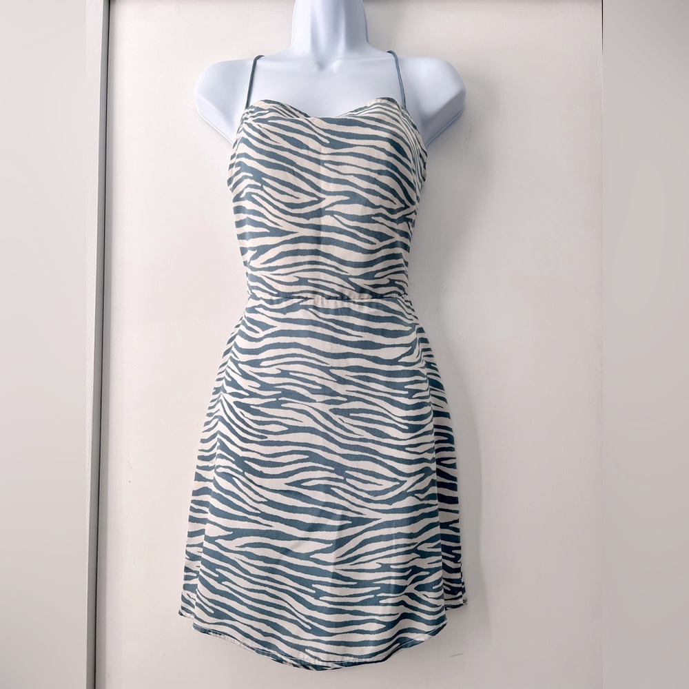 Blue and cream zebra print short dress. Size medium